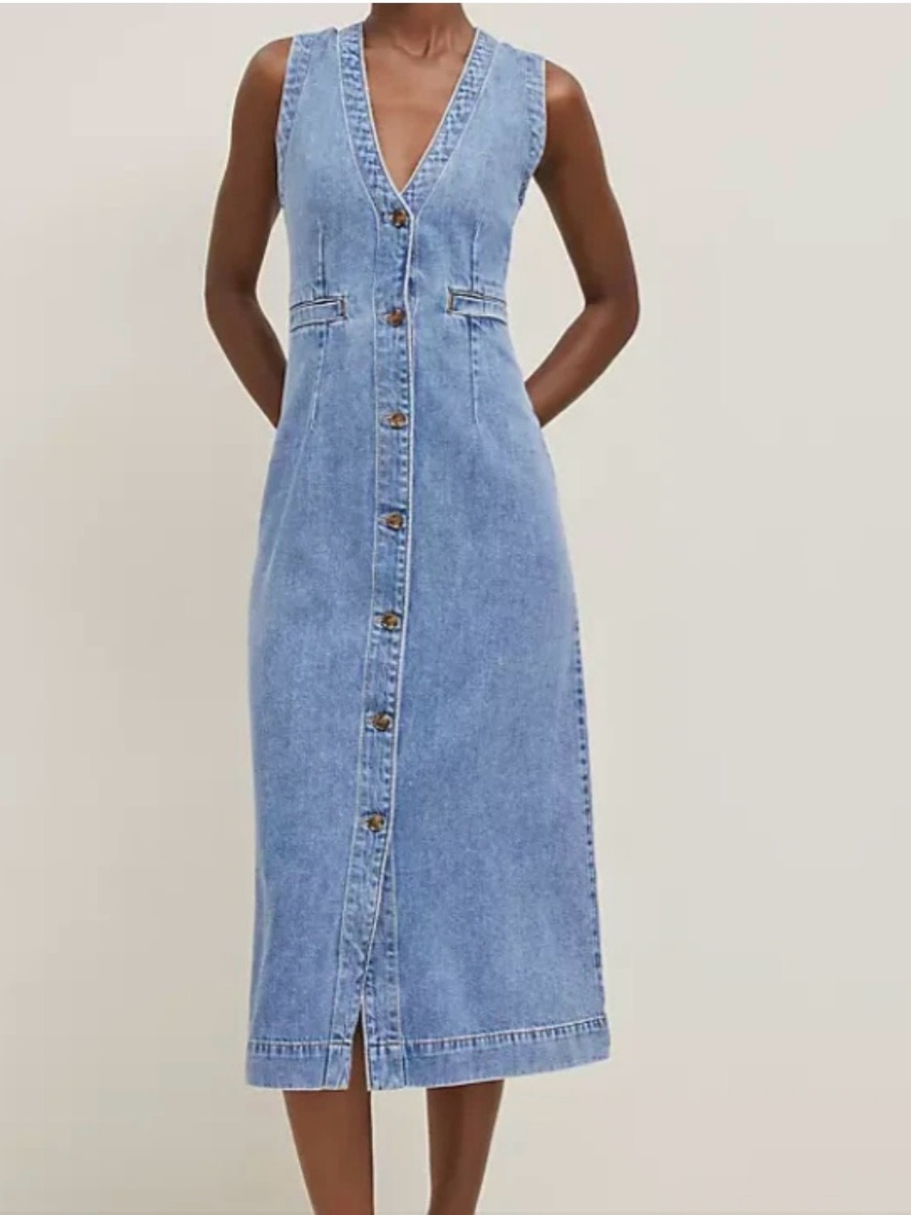Ann Taylor Denim V Neck Shirtdress Lyocell Button Front Modern Minimalist Size 4